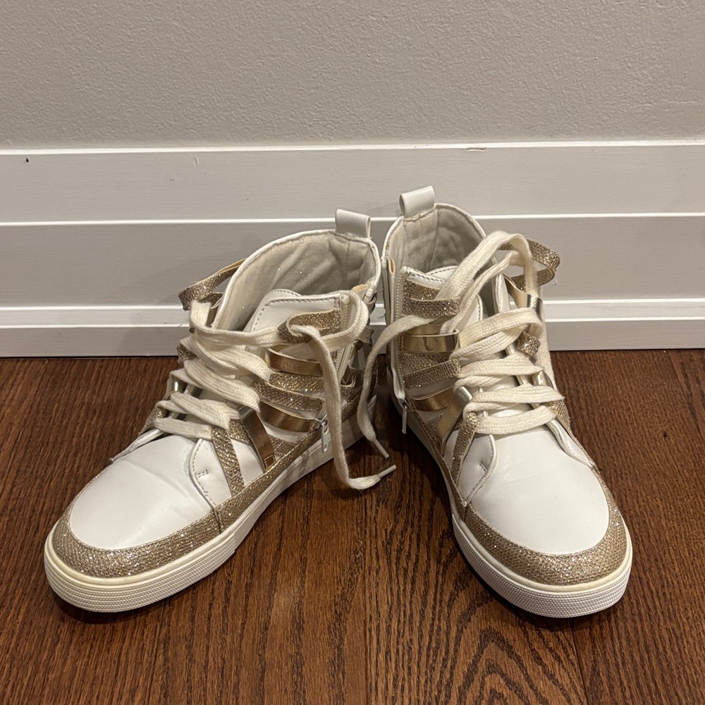 Stuart Weitzman White and Gold High-Top Sneakers (kids/youth size)